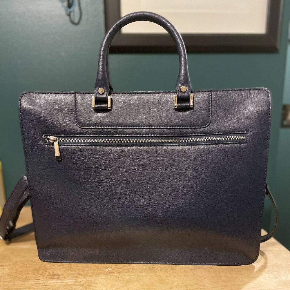Barneys New York Leather Laptop Bag/Briefcase Navy